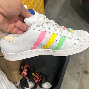 Adidas White Sneakers with Vibrant Stripes